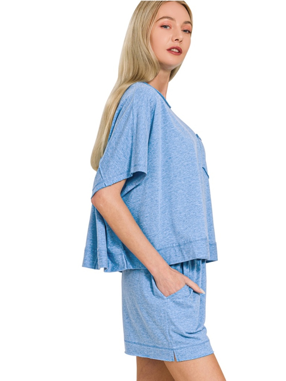 119. EXPOSED SEAM BOXY TOP & SHORTS SET in ocean blue - Picture 2 of 3
